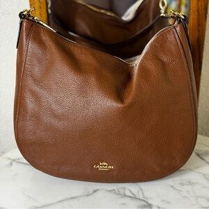 COACH Soft Pebble Leather Shoulder Bag Leather Purse Handbag brown/cognac